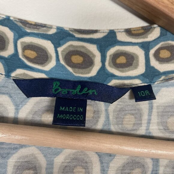 Boden Fixed Wrap Jersey Printed 3/4 Sleeves Midi Dress Size 10 R Blue Yellow Dot - Picture 7 of 14